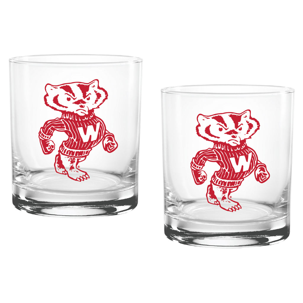 Set of 2 Wisconsin Badgers College Vault Sketch 14oz Rocks Glasses