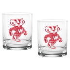Set of 2 Wisconsin Badgers College Vault Sketch 14oz Rocks Glasses