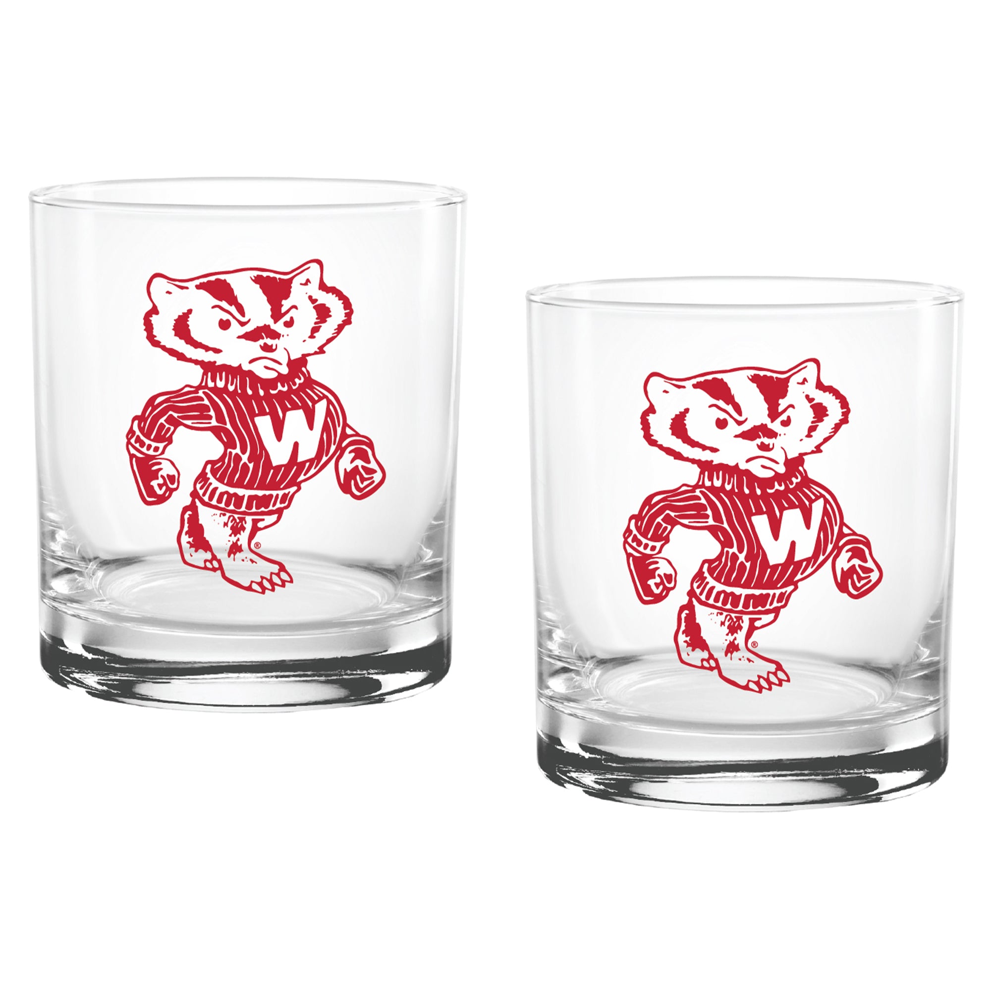 Set of 2 Wisconsin Badgers College Vault Sketch 14oz Rocks Glasses