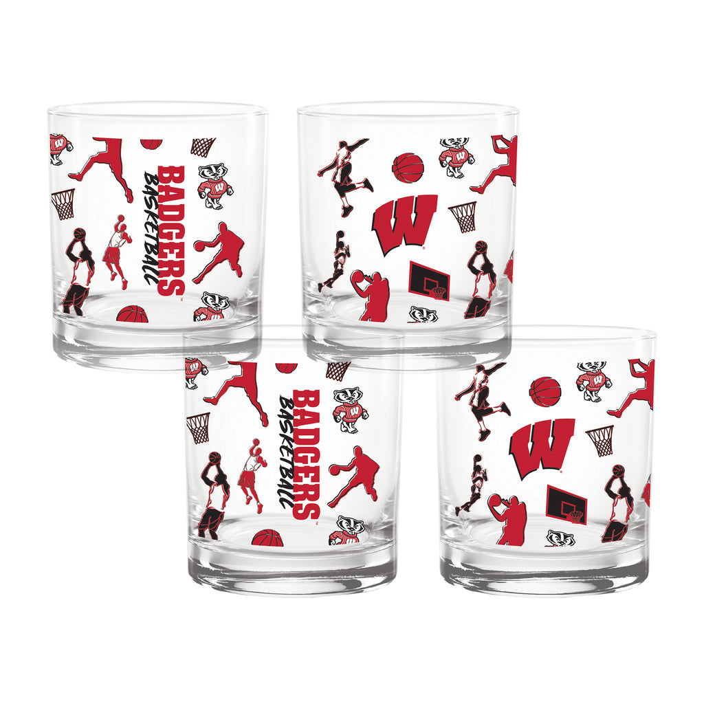 Set of 4 Wisconsin Badgers Sketch 14oz Rocks Glasses