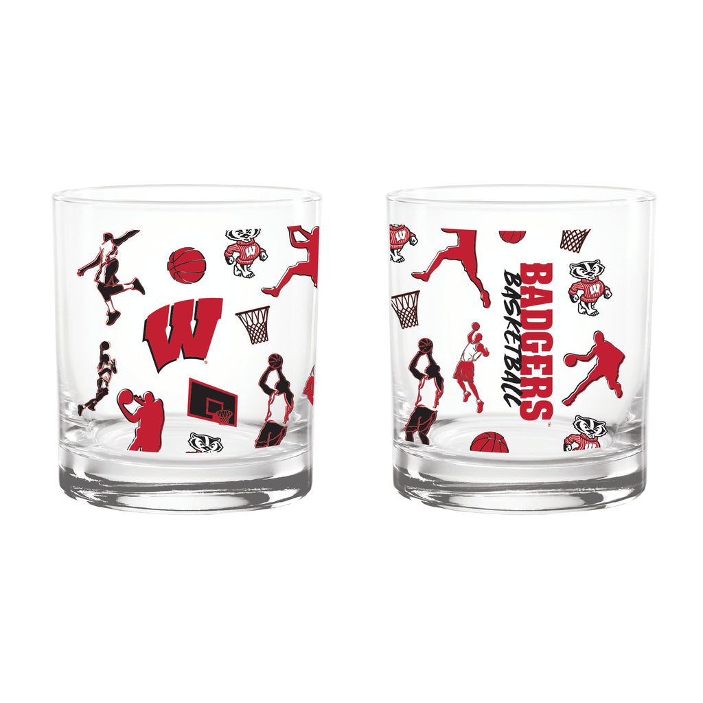 Set of 2 Wisconsin Badgers Sketch 14oz Rocks Glasses
