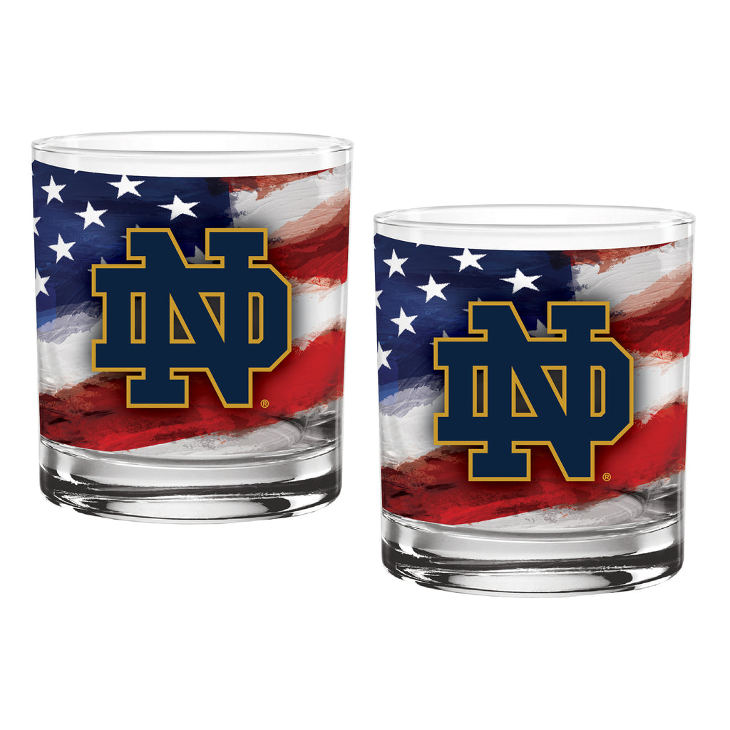 Set of 2 Notre Dame Fighting Irish 14oz Americana Rocks Glasses