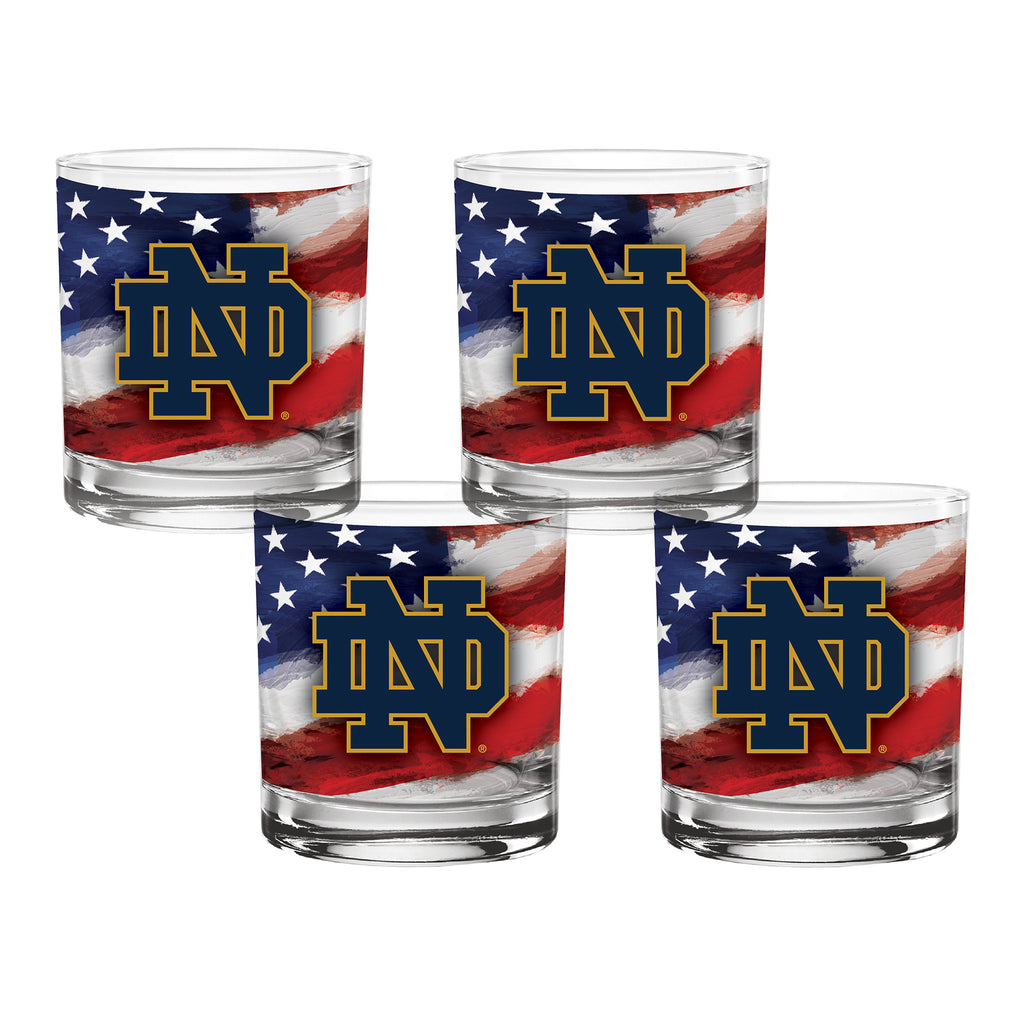 Set of 4 Notre Dame Fighting Irish 14oz Americana Rocks Glasses