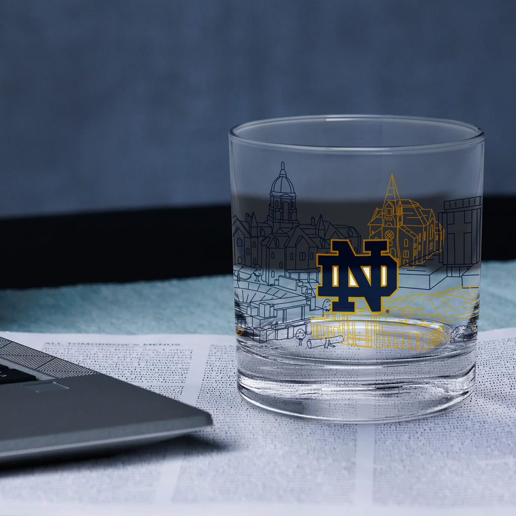 Set of 4 Notre Dame Fighting Irish Campus Line Art 14oz Rocks Glasses