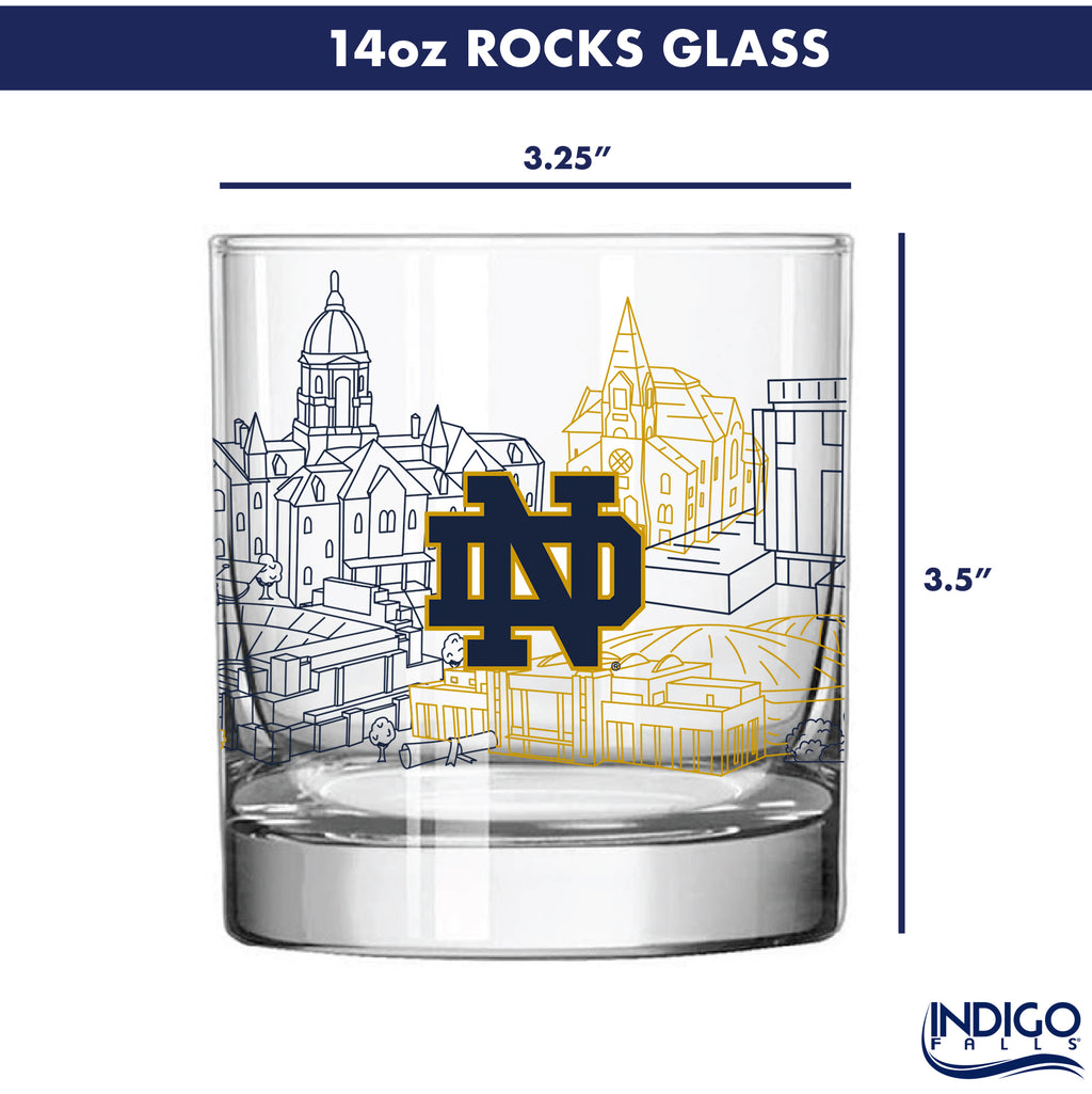 Set of 4 Notre Dame Fighting Irish Campus Line Art 14oz Rocks Glasses