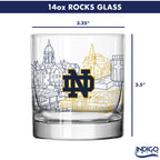 Set of 4 Notre Dame Fighting Irish Campus Line Art 14oz Rocks Glasses