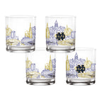 Set of 4 Notre Dame Fighting Irish Campus Line Art 14oz Rocks Glasses