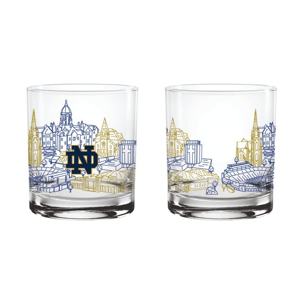 Set of 2 Notre Dame Fighting Irish Campus Line Art 14oz Rocks Glasses