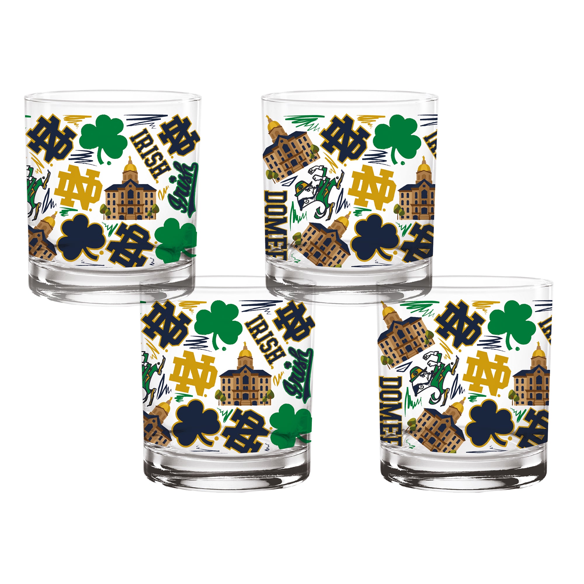 Set of 4 Notre Dame Fighting Irish 14oz Local Rocks Glasses