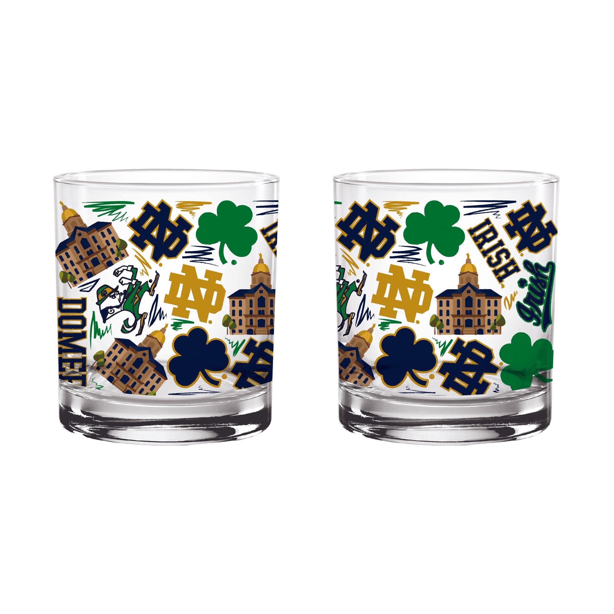 Set of 2 Notre Dame Fighting Irish 14oz Local Rocks Glasses