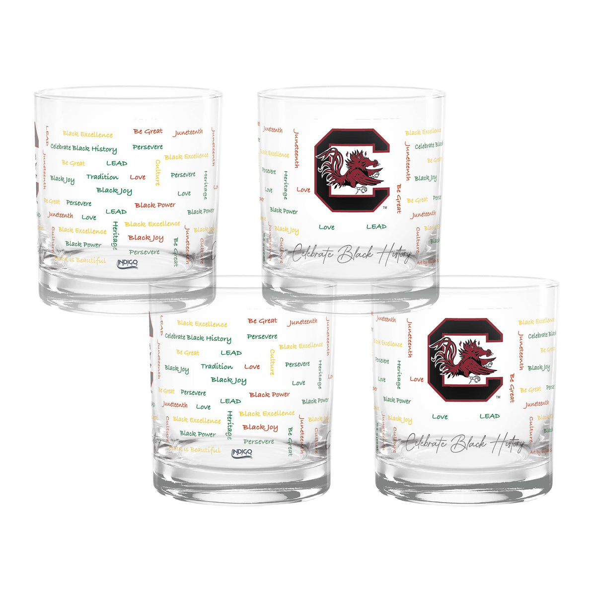 Set of 4 South Carolina Gamecocks 14oz BHM Rocks Glasses