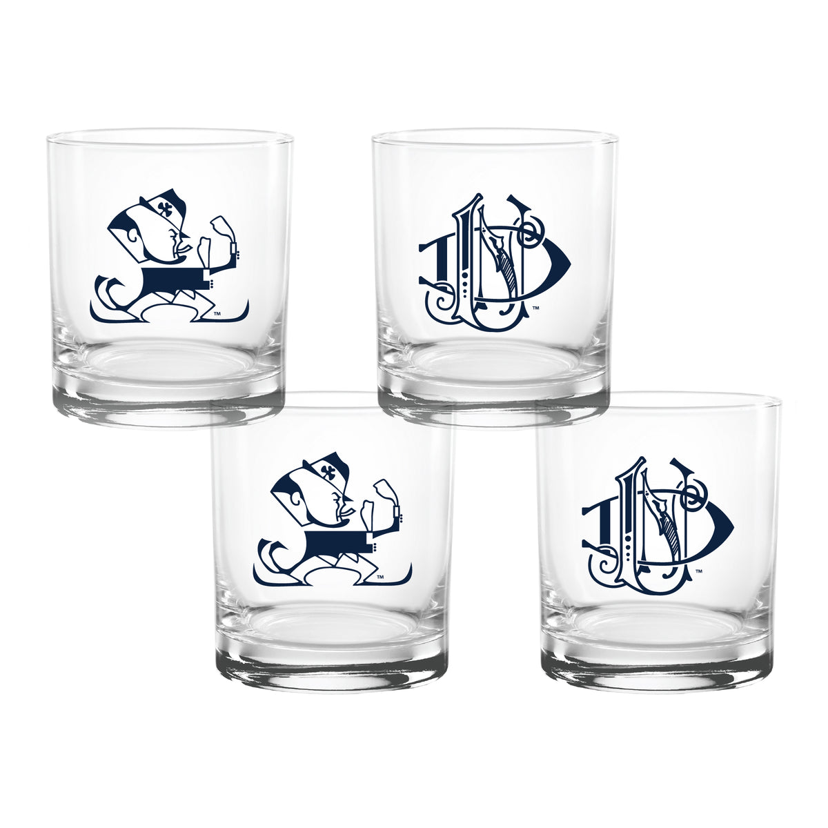 Set of 4 Notre Dame Fighting Irish College Vault Sketch 14oz Rocks Glasses