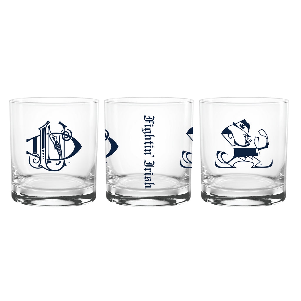 Set of 2 Notre Dame Fighting Irish College Vault Sketch 14oz Rocks Glasses
