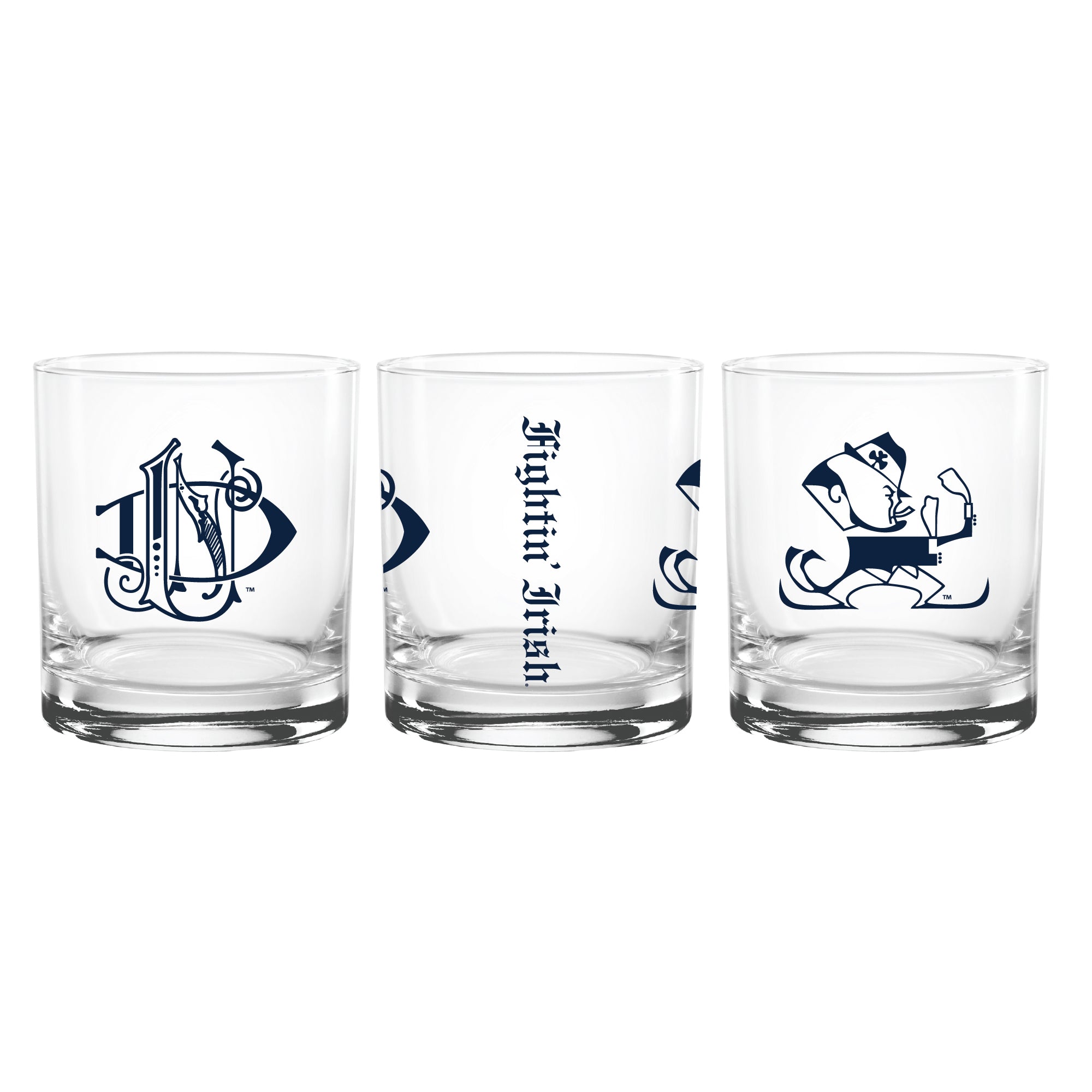 Set of 2 Notre Dame Fighting Irish College Vault Sketch 14oz Rocks Glasses