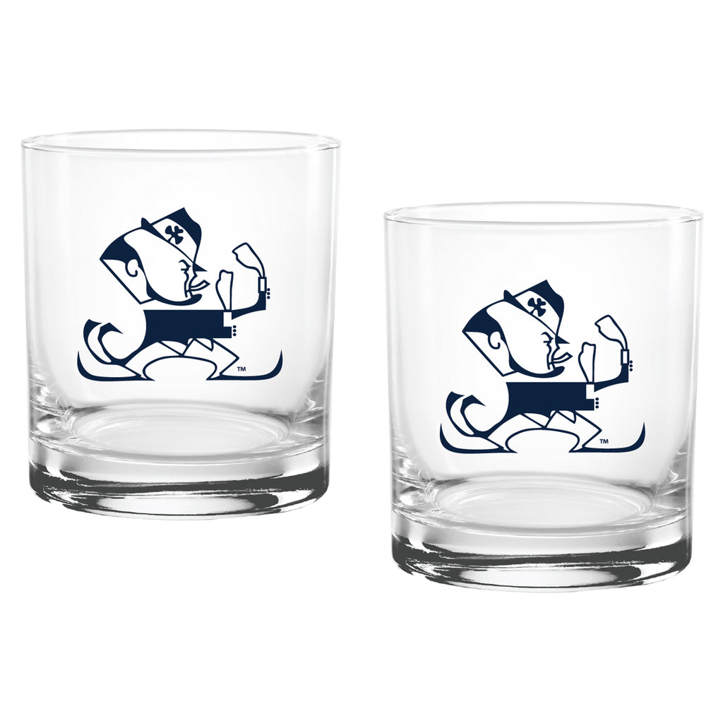 Set of 2 Notre Dame Fighting Irish College Vault Sketch 14oz Rocks Glasses