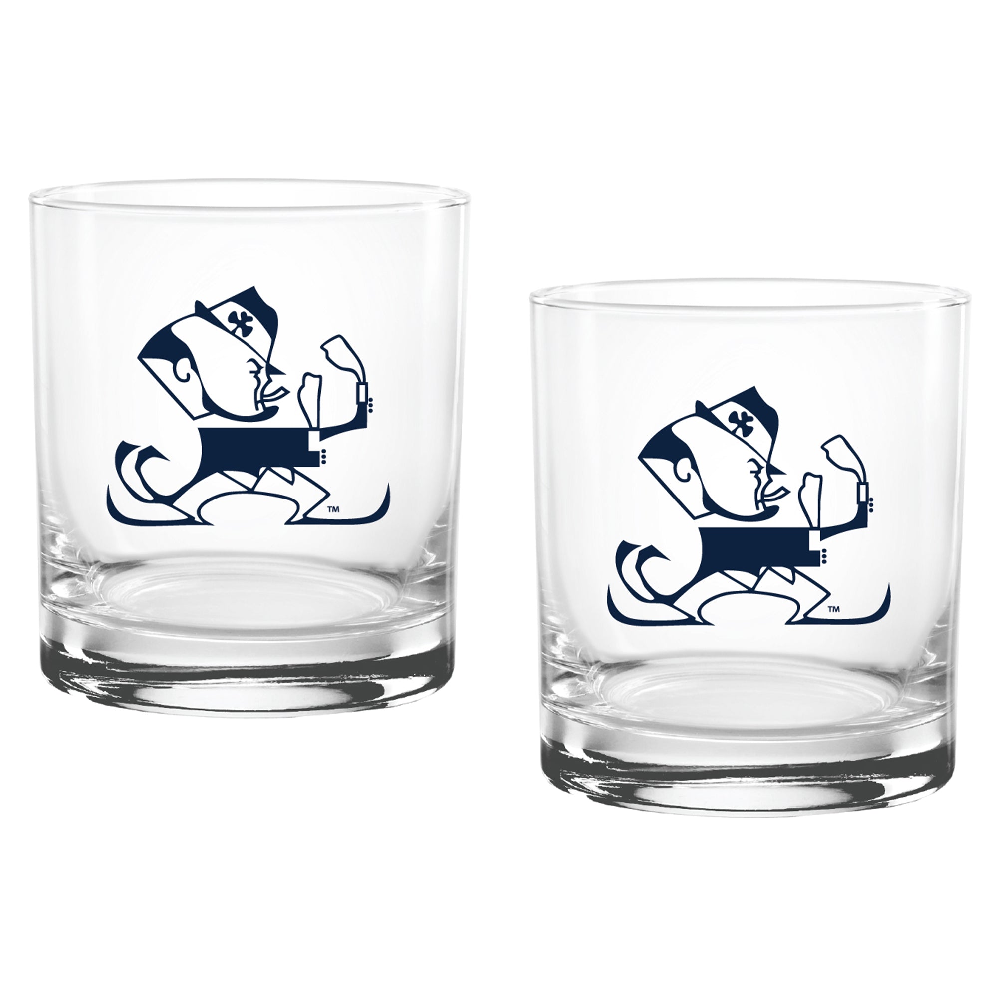 Set of 2 Notre Dame Fighting Irish College Vault Sketch 14oz Rocks Glasses
