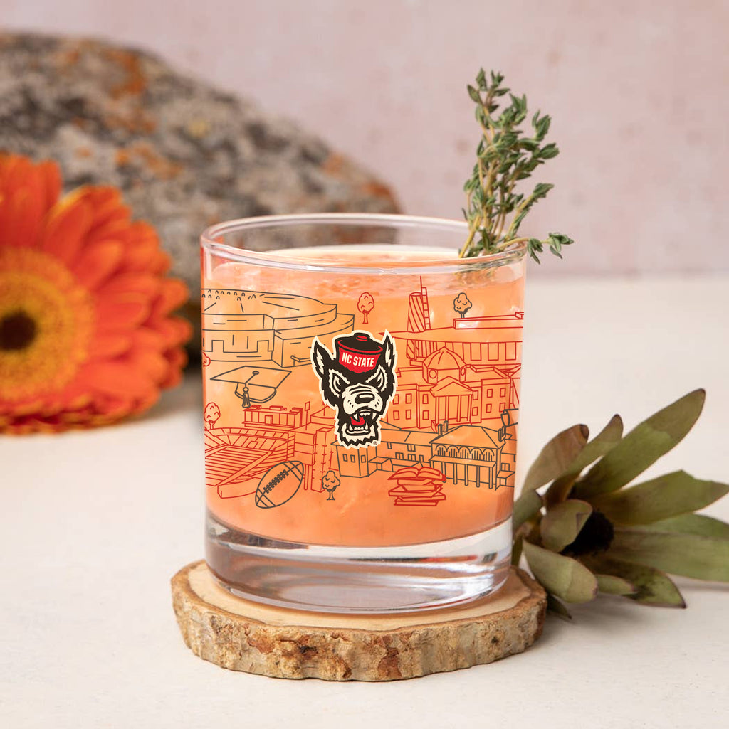 Set of 4 NC State Wolf pack Campus Line Art 14oz Rocks Glasses