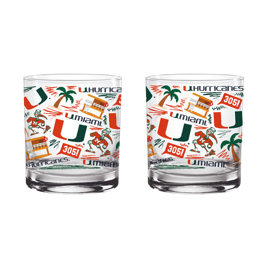 Set of 2 Miami Hurricanes 14oz Local Rocks Glasses