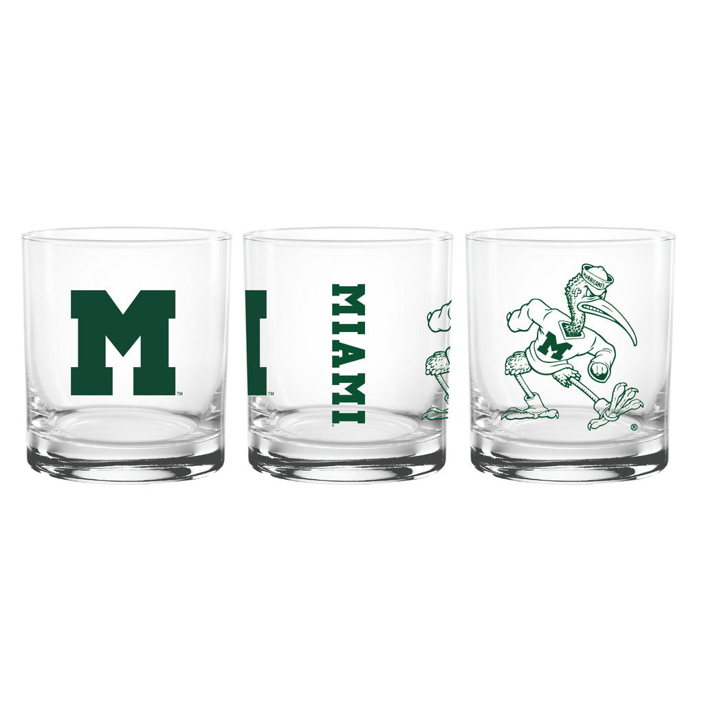 Set of 2 Miami Hurricanes College Vault Sketch 14oz Rocks Glasses
