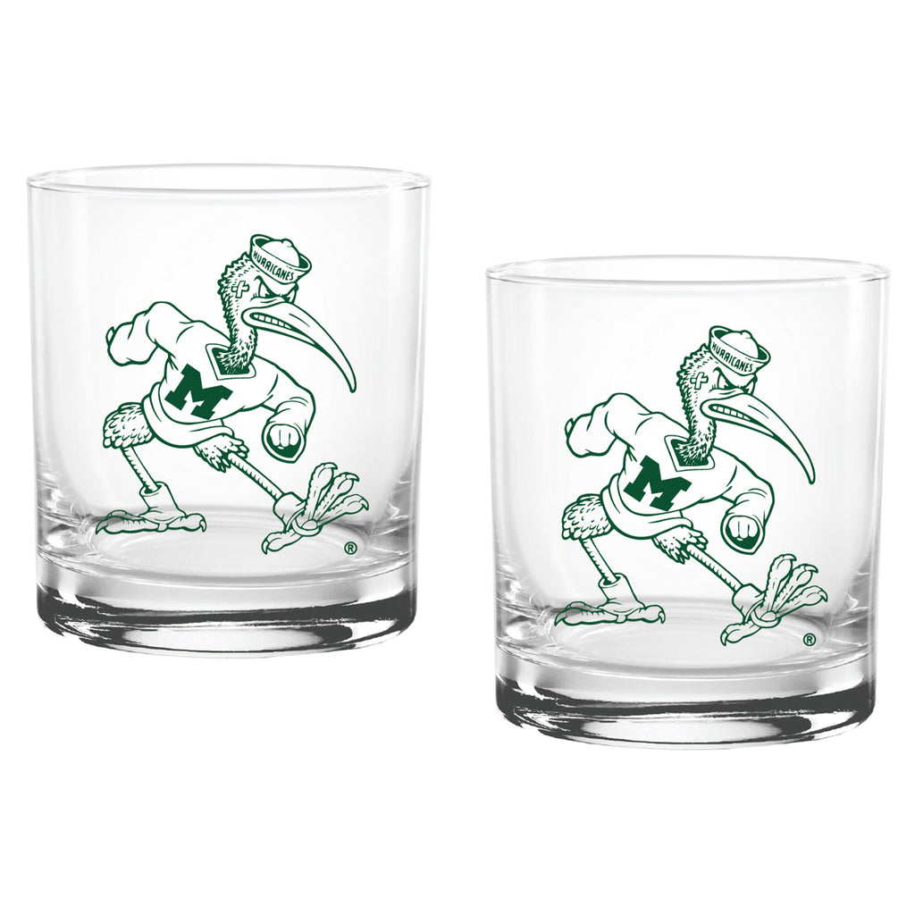 Set of 2 Miami Hurricanes College Vault Sketch 14oz Rocks Glasses
