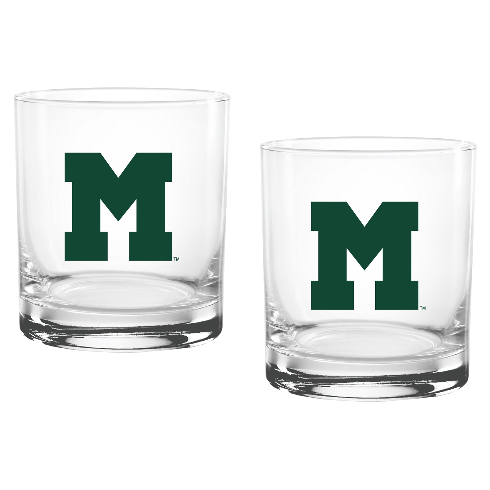 Set of 2 Miami Hurricanes College Vault Sketch 14oz Rocks Glasses