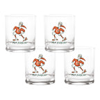 Set of 4 Miami Hurricanes Mascot by Laura Wilcox 14oz Rocks Glasses