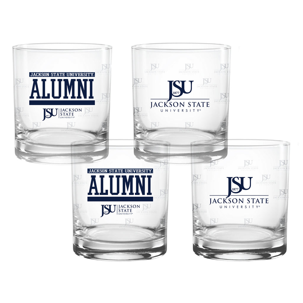 Set of 4 Jackson State Tigers 14oz XD Alumni Rocks Glasses