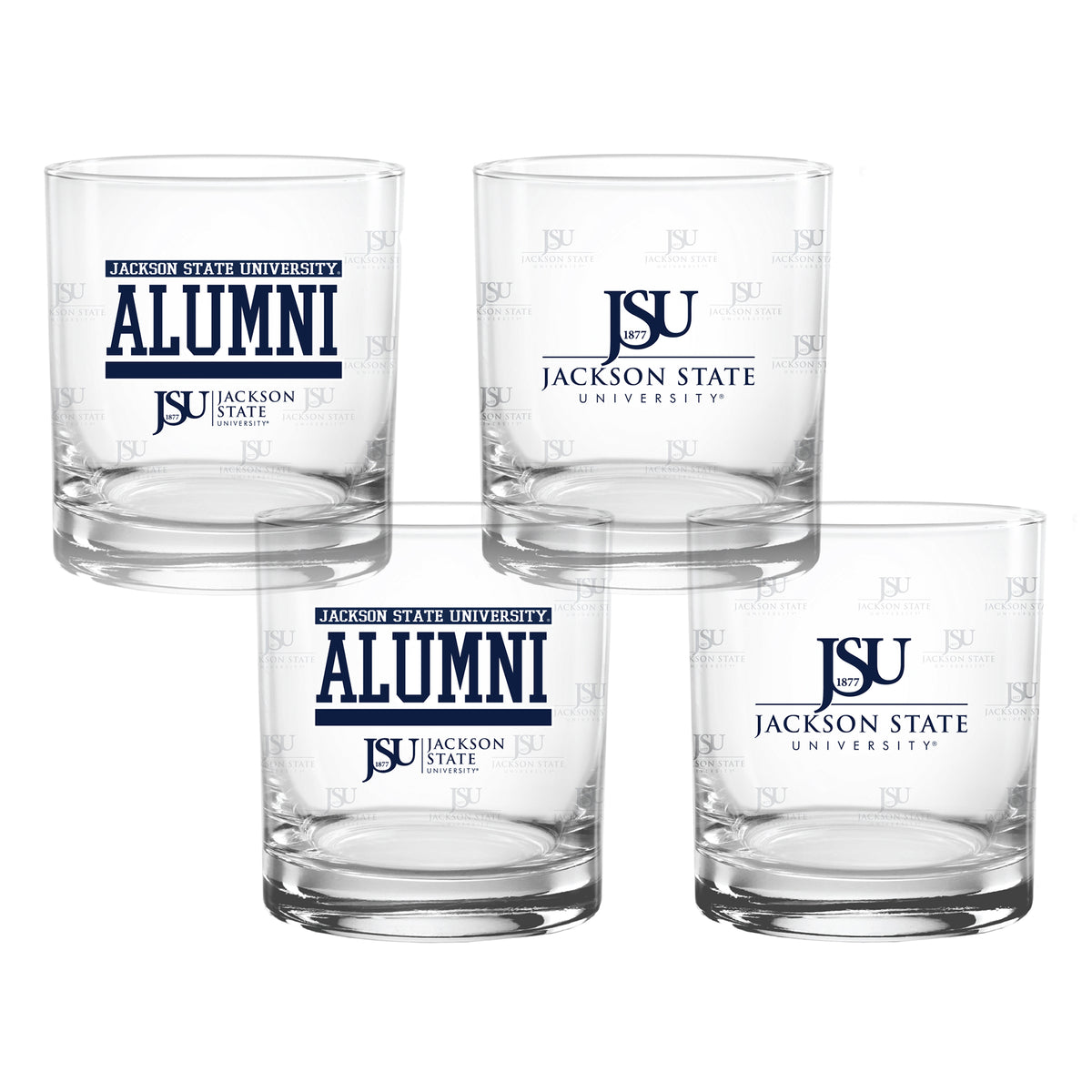 Set of 4 Jackson State Tigers 14oz XD Alumni Rocks Glasses