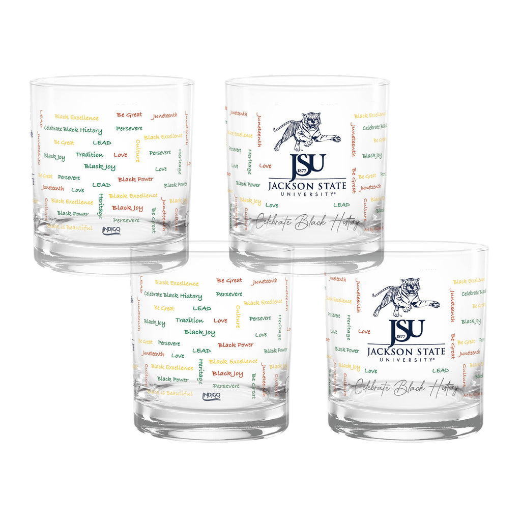 Set of 4 Jackson State Tigers 14oz BHM Rocks Glasses