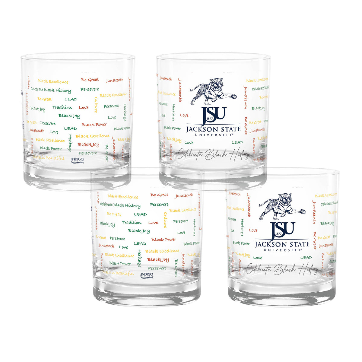 Set of 4 Jackson State Tigers 14oz BHM Rocks Glasses