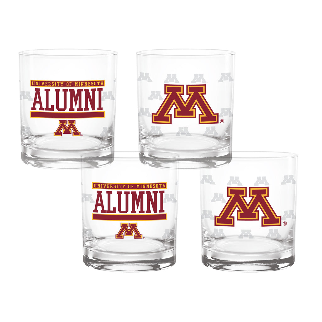 Set of 4 Minnesota Golden Gophers 14oz Alumni Rocks Glasses