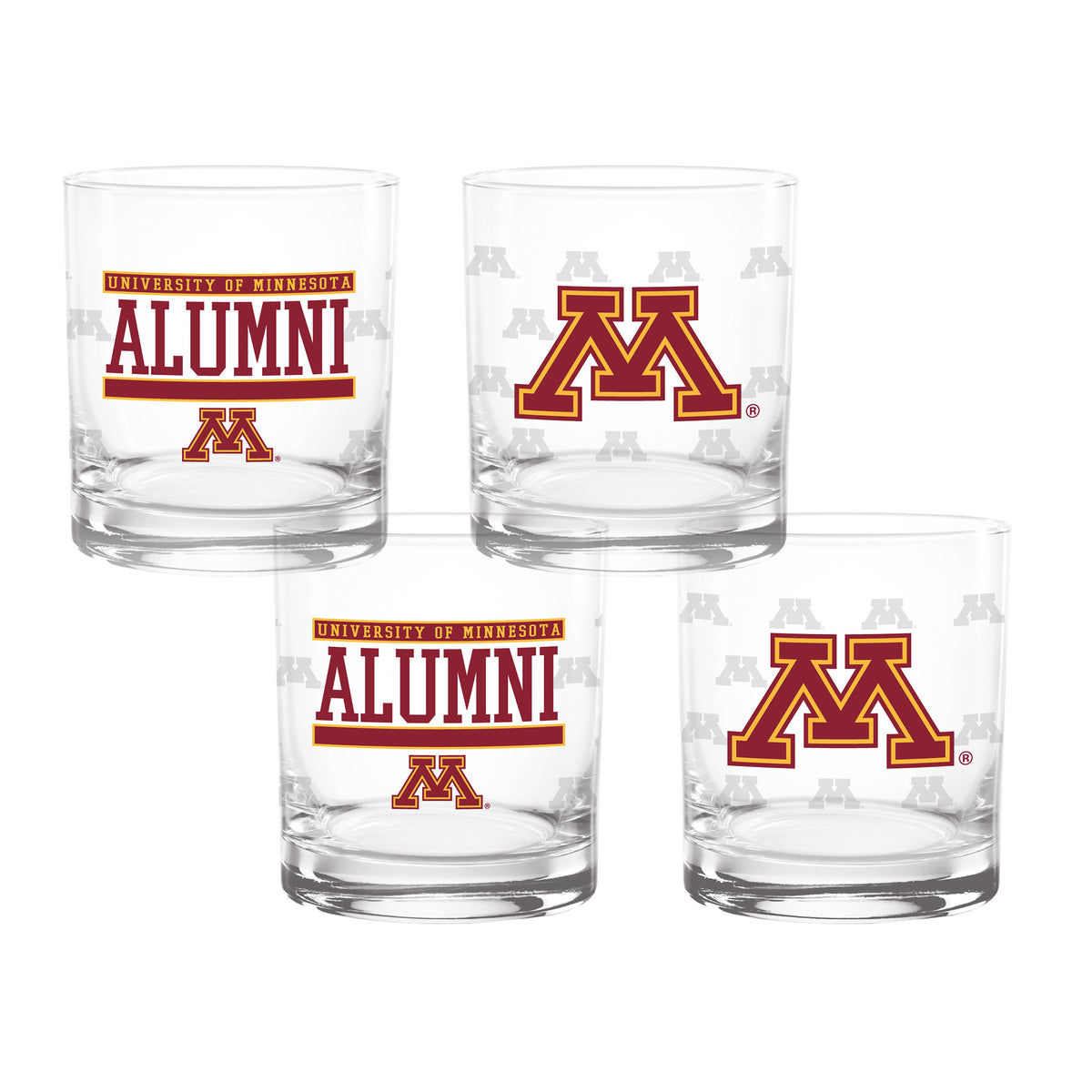Set of 4 Minnesota Golden Gophers 14oz Alumni Rocks Glasses