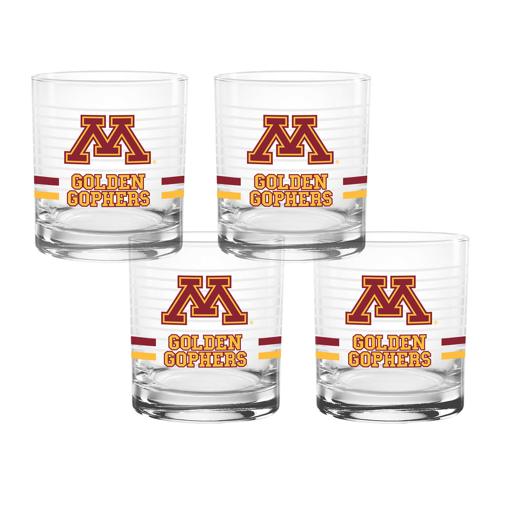 Set of 4 Minnesota Golden Gophers 14oz Ring Rocks Glasses