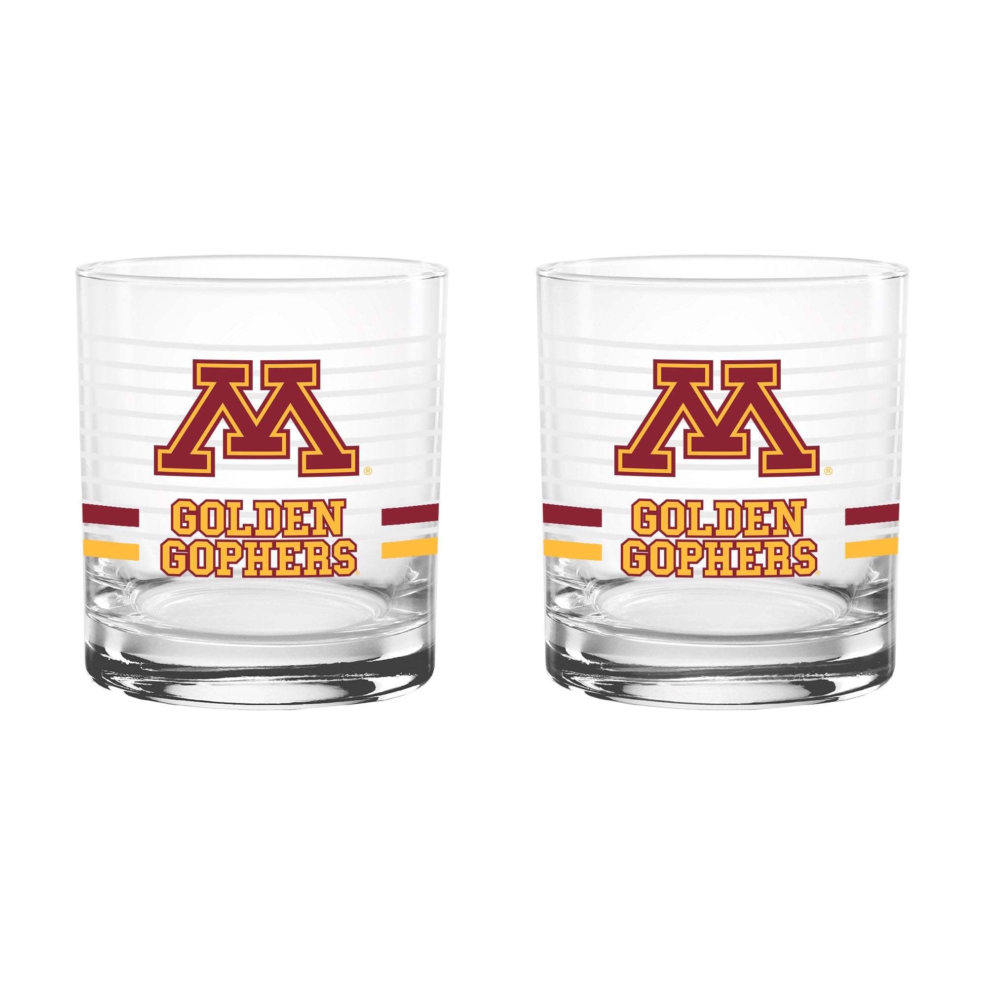 Set of 2 Minnesota Golden Gophers 14oz Ring Rocks Glasses