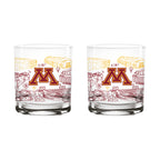 Set of 2 Minnesota Golden Gophers Campus Line Art 14oz Rocks Glasses