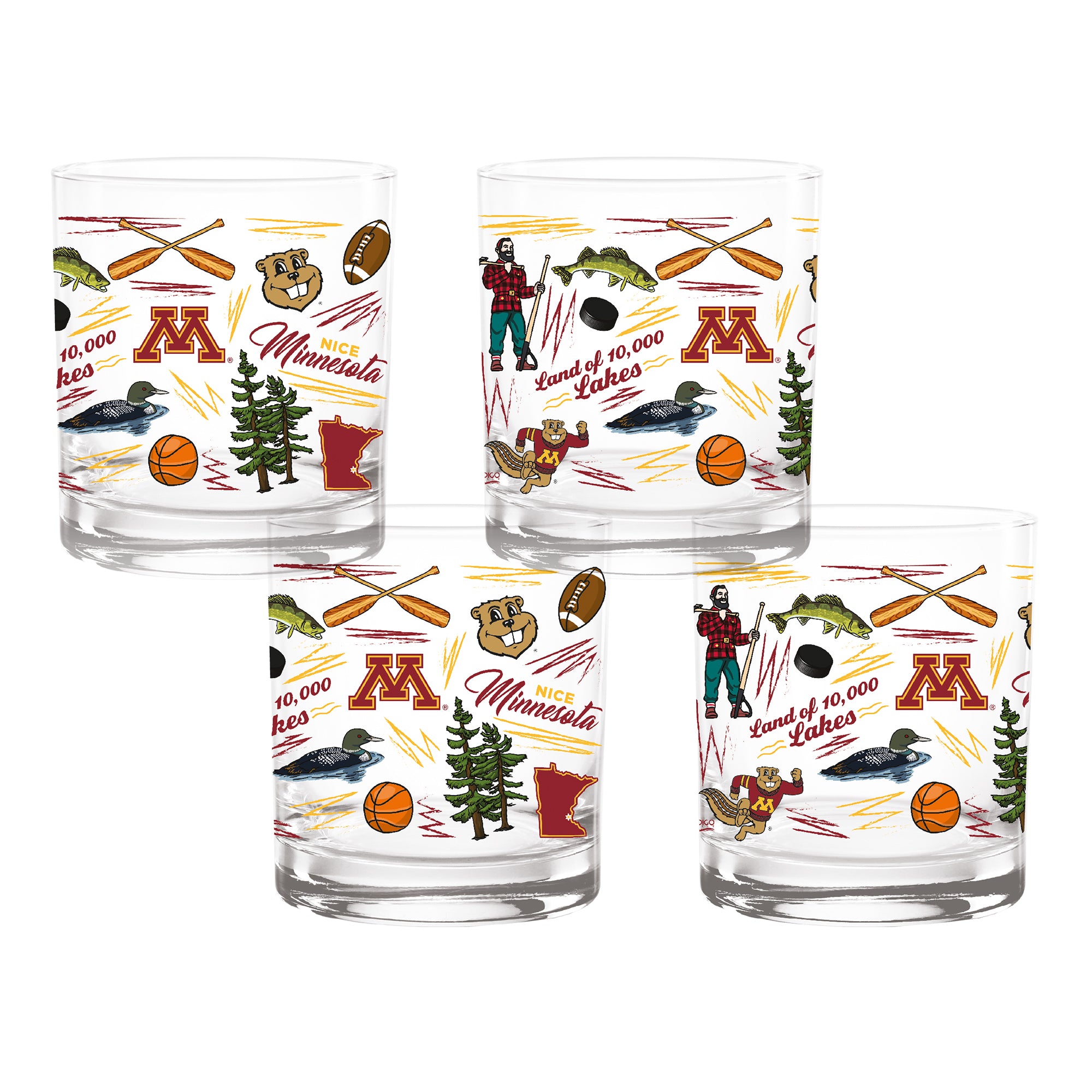 Set of 4 Minnesota Golden Gophers 14oz Local Rocks Glasses