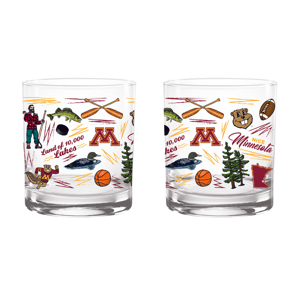 Set of 2 Minnesota Golden Gophers 14oz Local Rocks Glasses