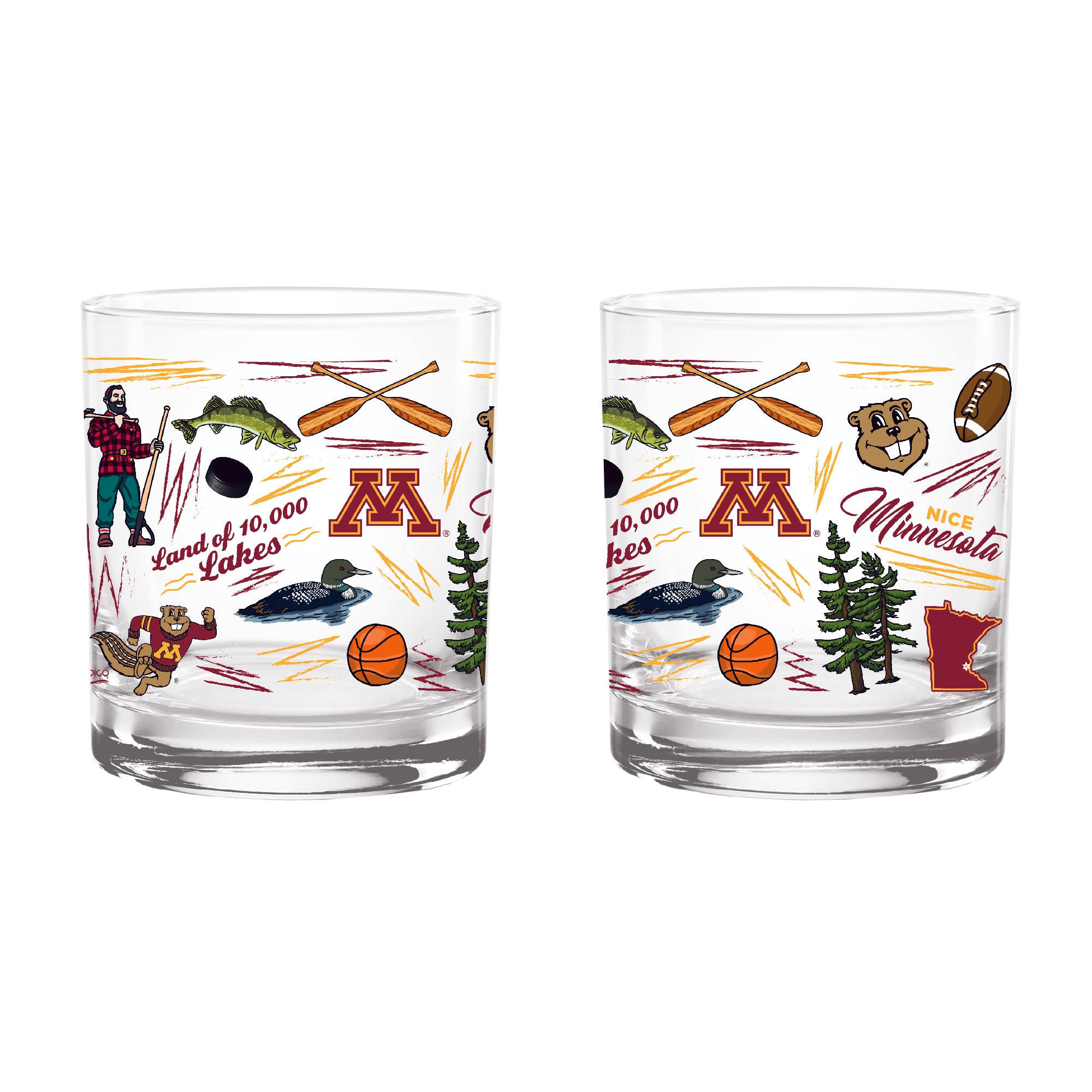 Set of 2 Minnesota Golden Gophers 14oz Local Rocks Glasses