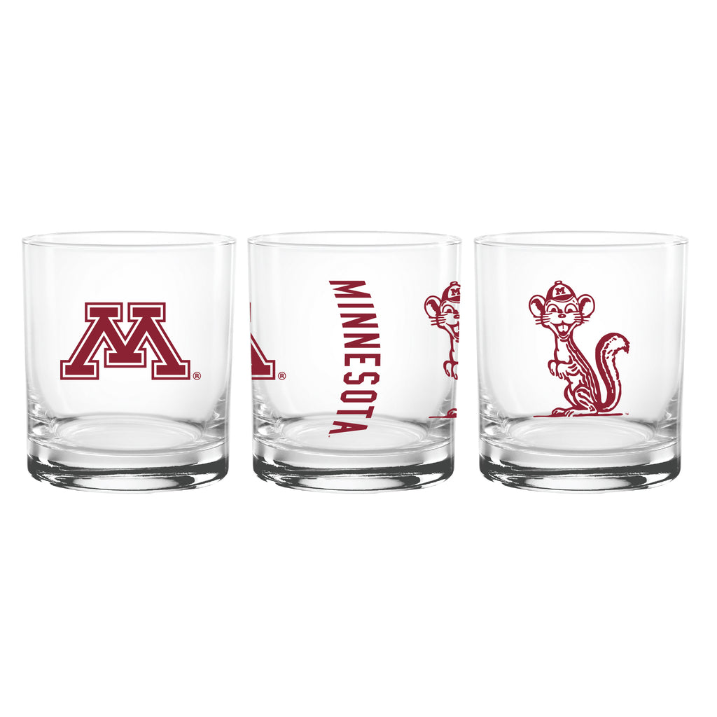 Set of 2 Minnesota Golden Gophers College Vault Sketch 14oz Rocks Glasses