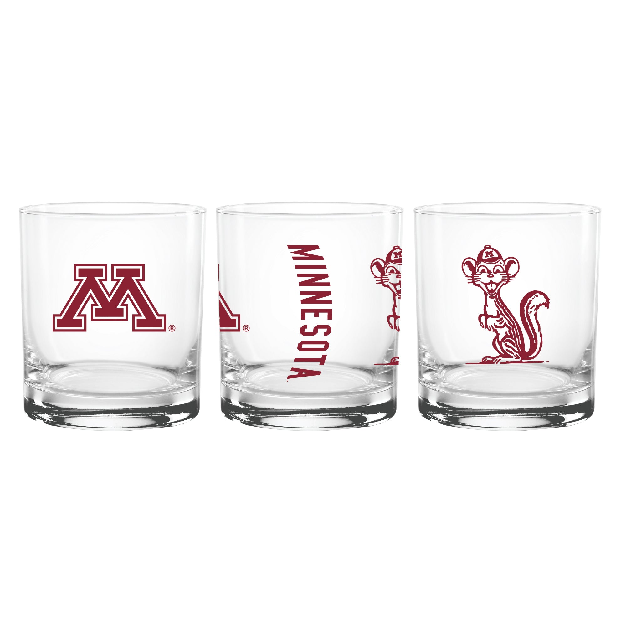 Set of 2 Minnesota Golden Gophers College Vault Sketch 14oz Rocks Glasses