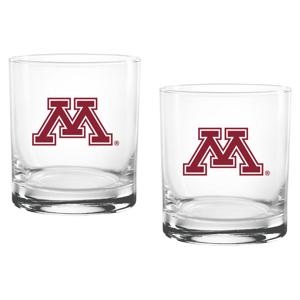 Set of 2 Minnesota Golden Gophers College Vault Sketch 14oz Rocks Glasses