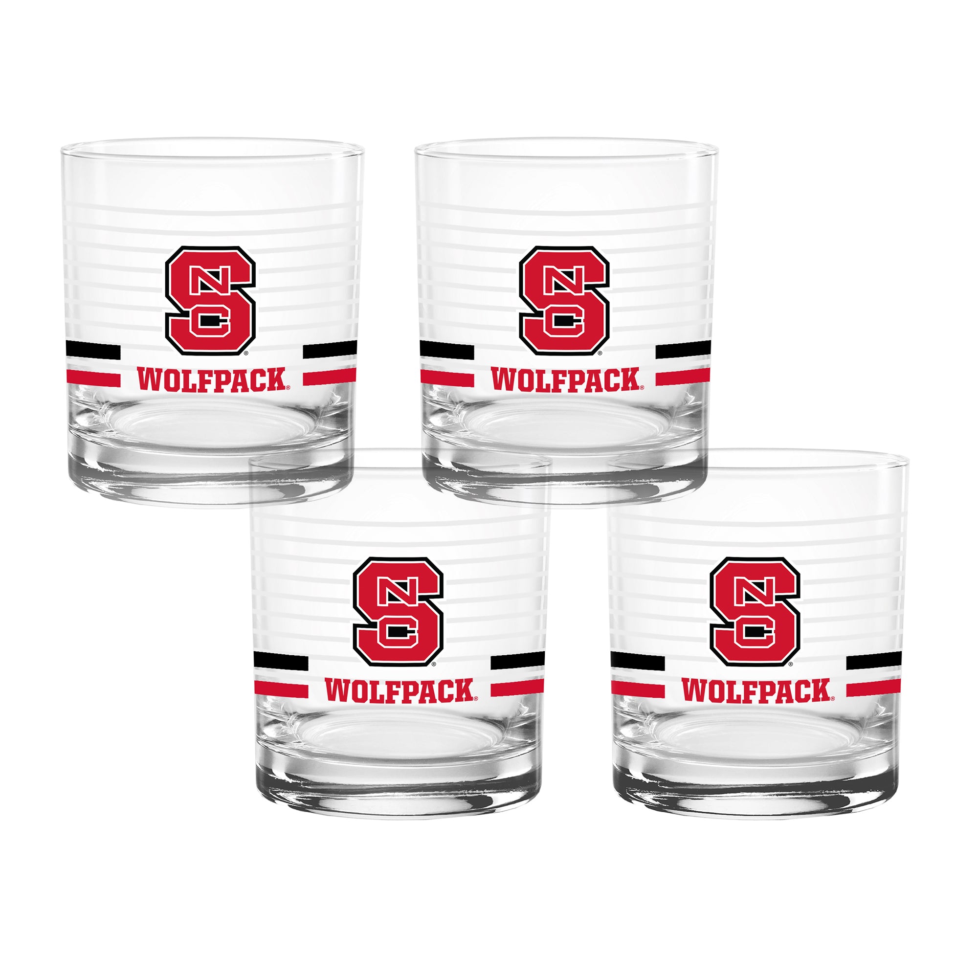 Set of 4 NC State Wolfpack 14oz Ring Rocks Glasses