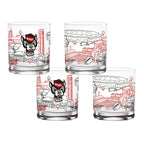 Set of 4 NC State Wolf pack Campus Line Art 14oz Rocks Glasses
