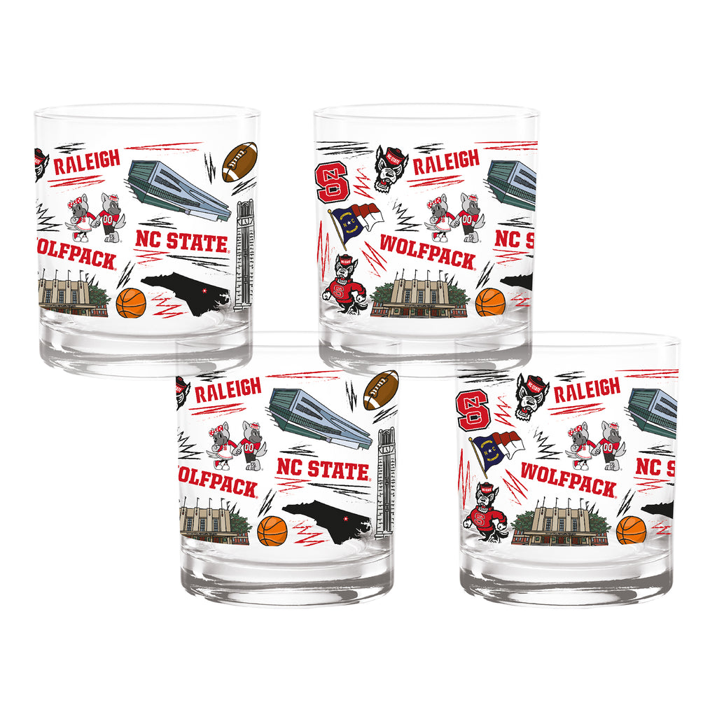 Set of 4 NC State Wolfpack 14oz Local Rocks Glasses
