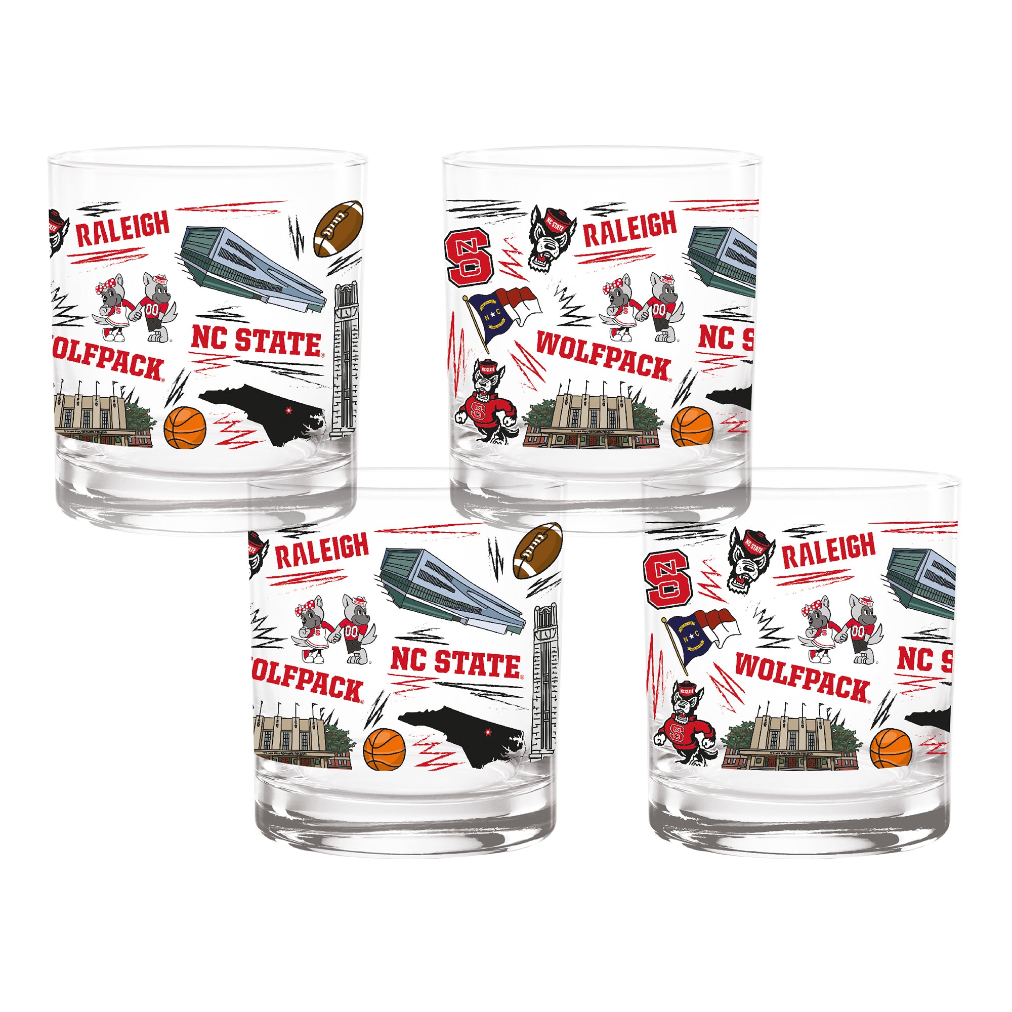 Set of 4 NC State Wolfpack 14oz Local Rocks Glasses