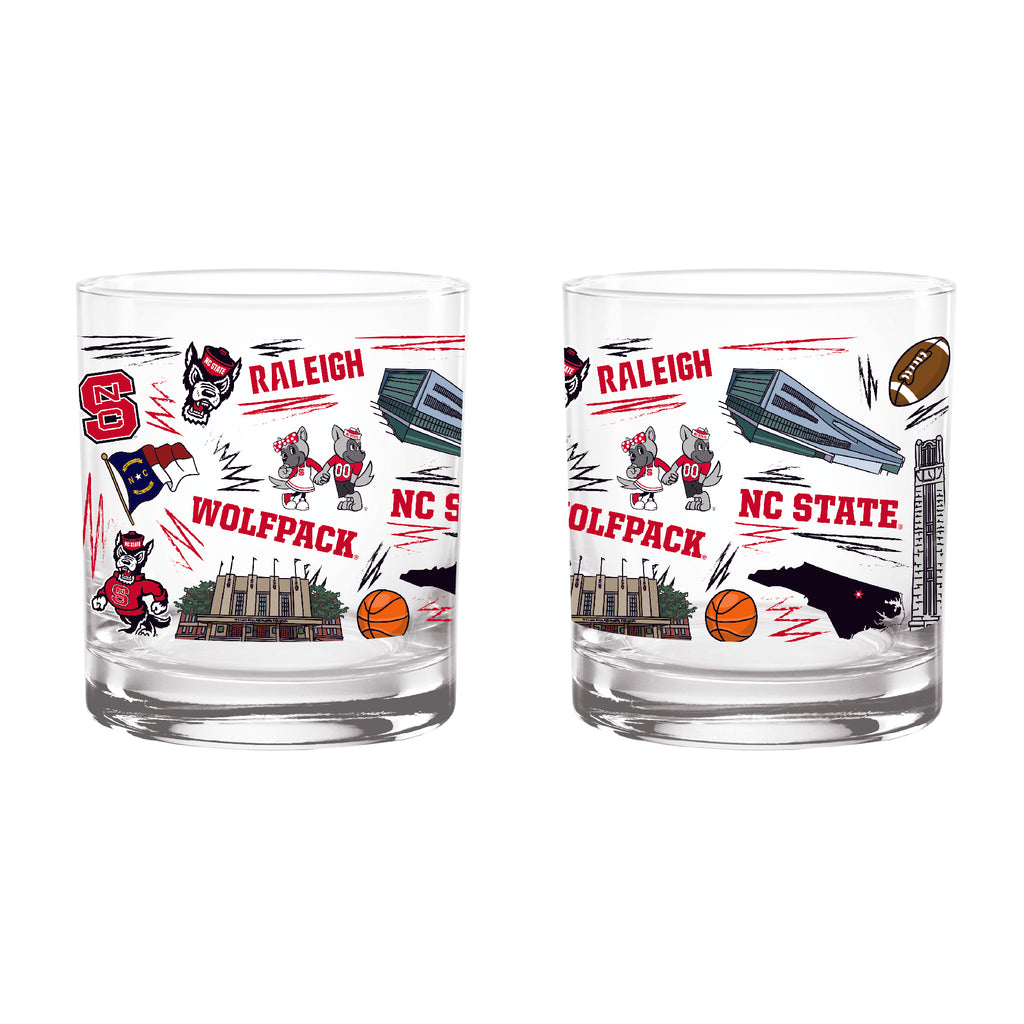 Set of 2 NC State Wolfpack 14oz Local Rocks Glasses