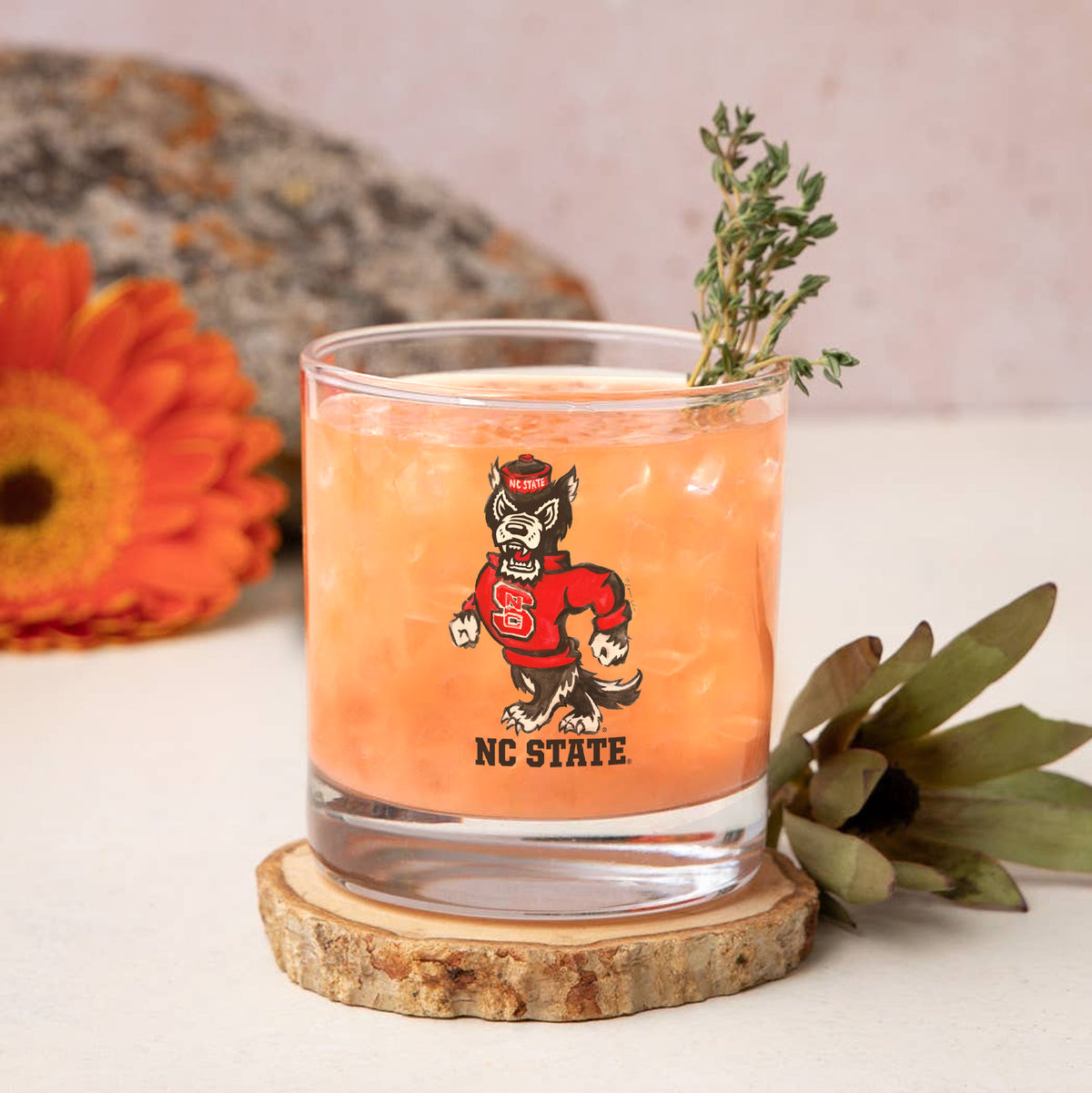 Set of 4 NC State Wolfpack Mascot by Laura Wilcox 14oz Rocks Glasses
