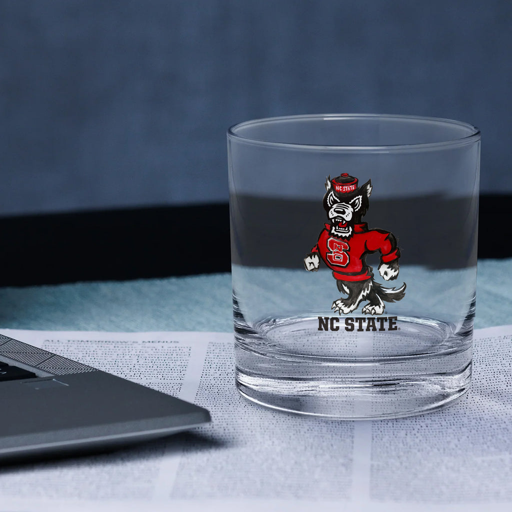 Set of 4 NC State Wolfpack Mascot by Laura Wilcox 14oz Rocks Glasses