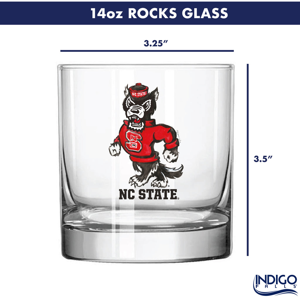 Set of 4 NC State Wolfpack Mascot by Laura Wilcox 14oz Rocks Glasses
