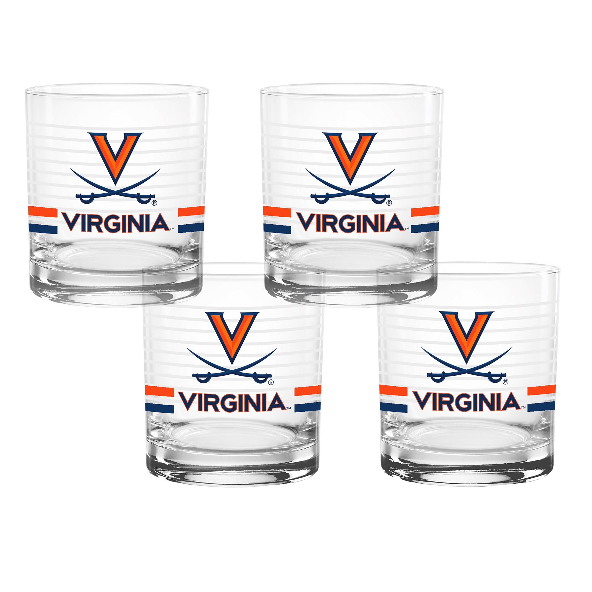 Set of 4 Virginia Cavaliers 14oz Ring Rocks Glasses